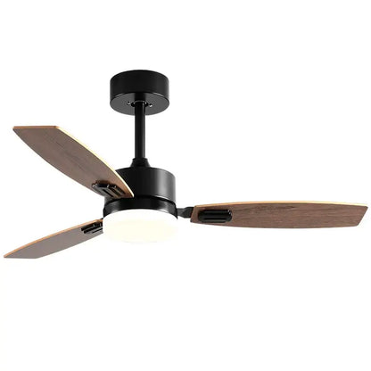 Modern black ceiling fan with three wooden blades and LED light ideal for living room wood blade ceiling fan