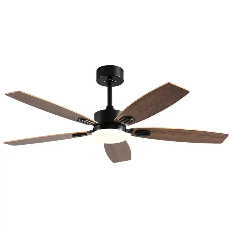 Modern black ceiling fan with five wooden blades and led light for living room wood blade ceiling fan design