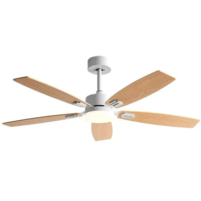 Modern black ceiling fan with five light wood blades and integrated led light for living room blade ceiling fan use