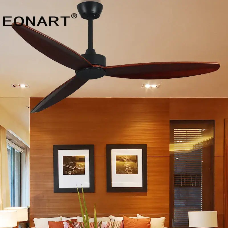 Eonart modern black wood ceiling fan with three dark wood blades led light and remote control for bedroom use