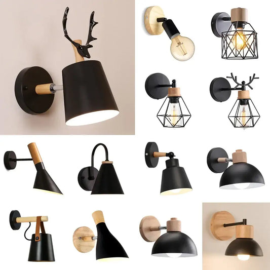 Modern black wooden wall light with matte finish and antler-shaped wooden accent for living room decorbites black wooden sconce