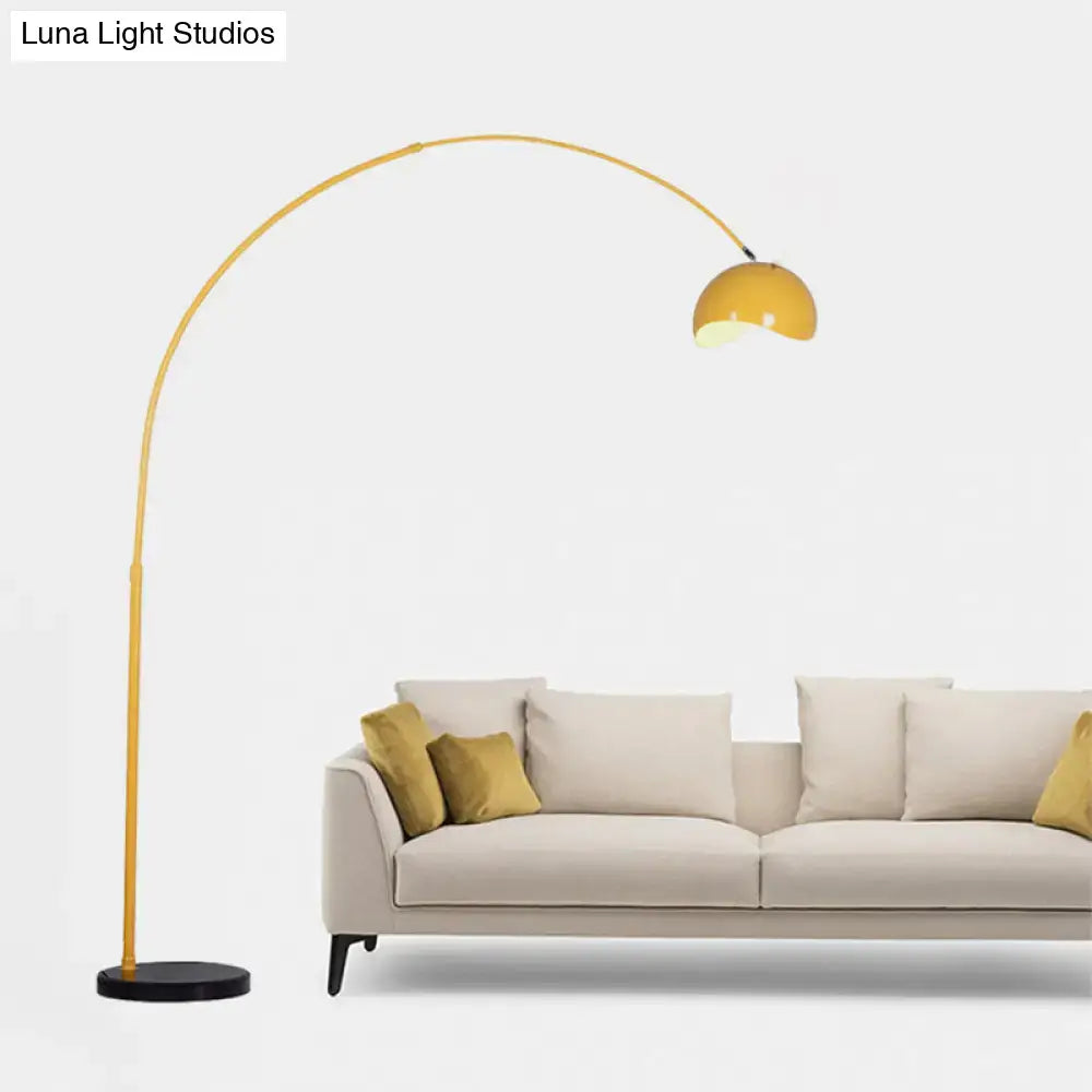 A sleek black yellow decorbites modern metal fishing rod floor lamp with curved design and dome shade for led incandescent fluorescent bulbs
