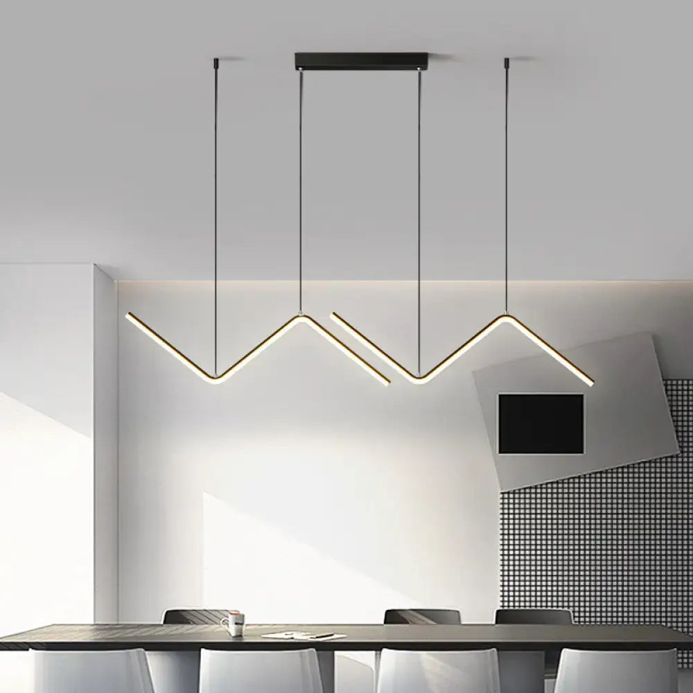 Modern black decorbites z-shaped metal led suspension light fixture with sleek angular design and metal finish adds style above dining table