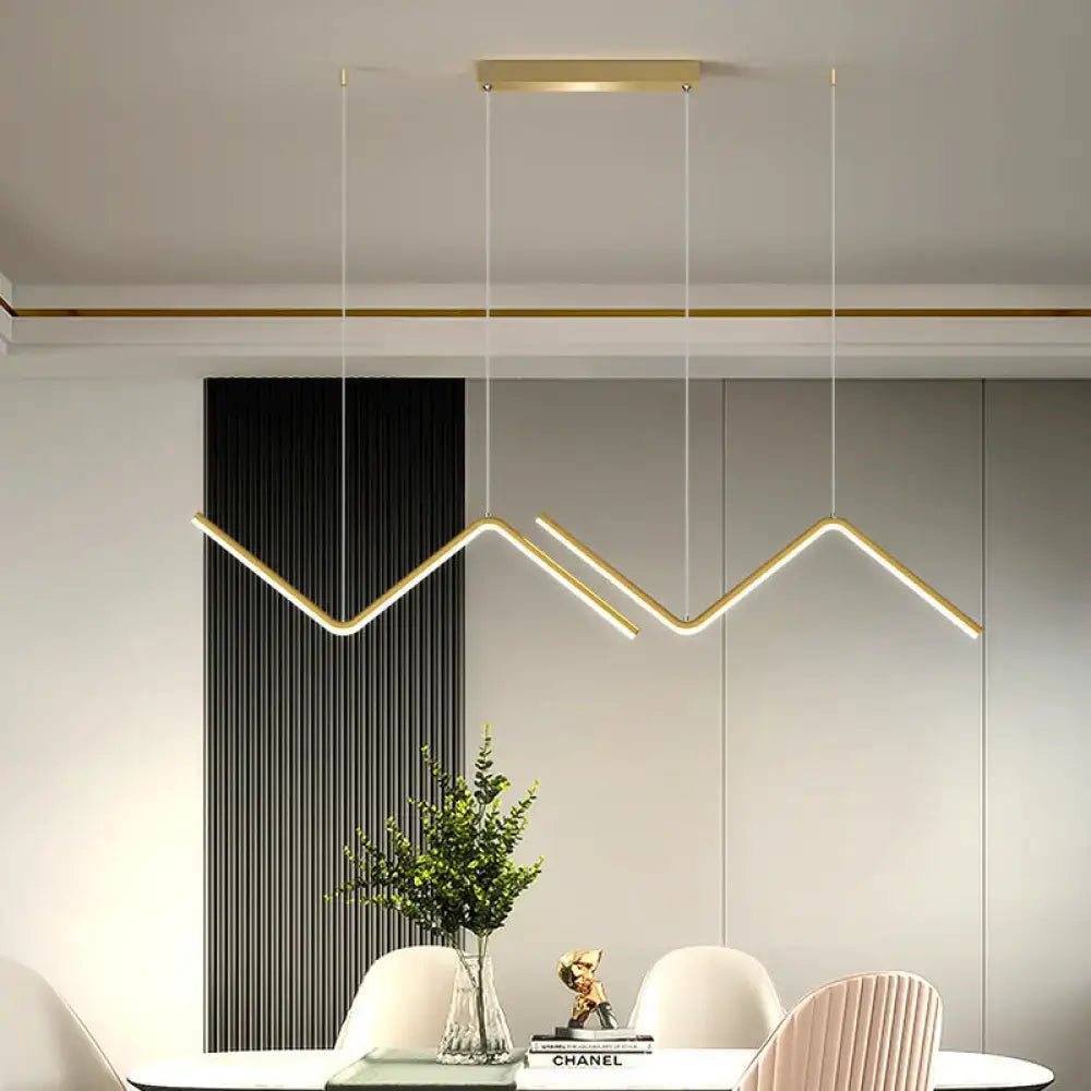 Decorbites™ z-shaped metal led suspension light fixture with gold-toned metal finish adds sleek modern style for restaurants