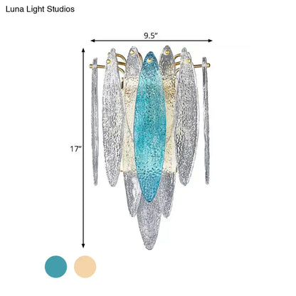 Modern blue and amber glass fish wall lamp with textured teal, silver, and gold panels compatible with led 110v-120v 220v-240v