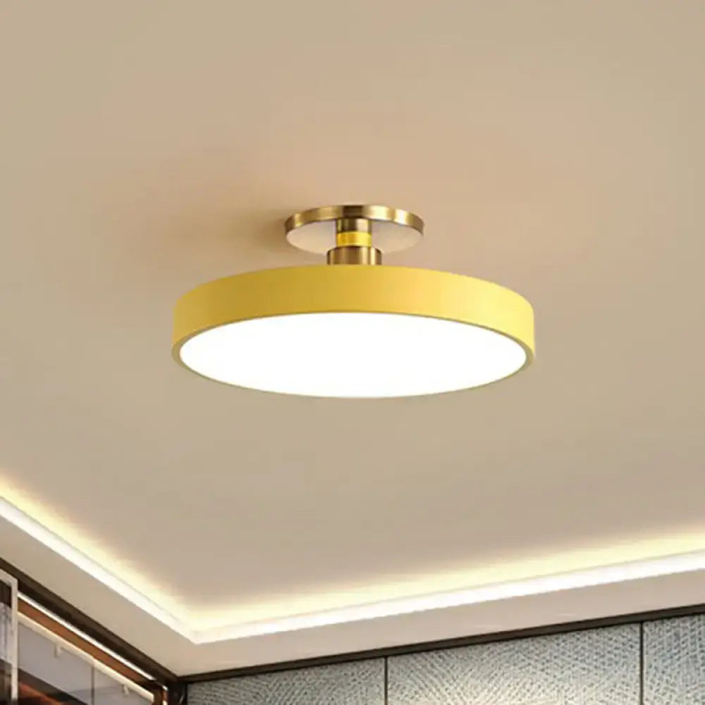 Modern yellow round flush mount ceiling light with brass-finished base by DecorBites™ Nordic style flush mount light