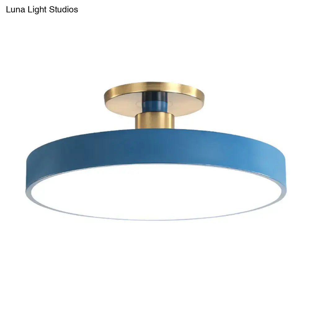 Decorbites™ nordic style modern blue round flush mount ceiling light with gold-toned metallic base and led flush mount design
