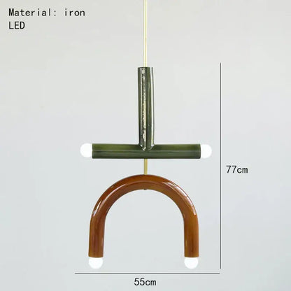 Modern blue and wood pendant lamp with colorful metal matte olive green frame and warm amber glass arms for dining room decorbites colorful metal