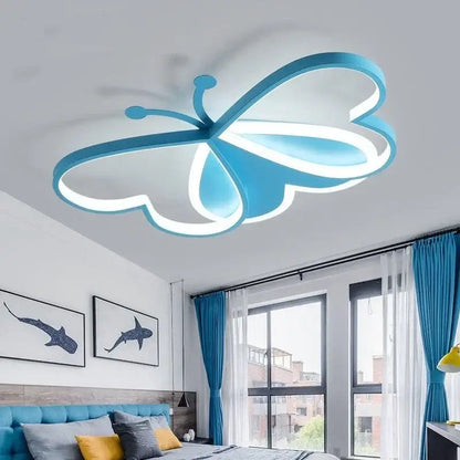 Modern blue butterfly ceiling light with glowing white inner wings and minimalist design for bedroom decorbites butterfly ceiling