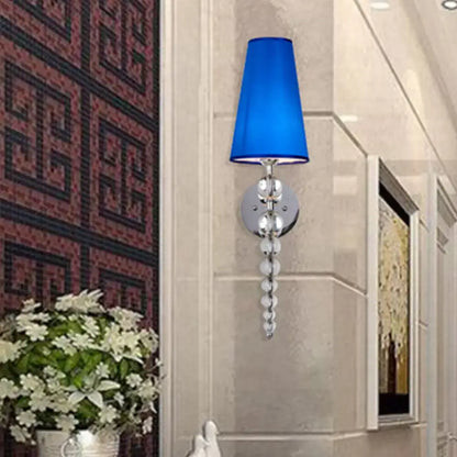 A modern blue conical lampshade sconce light with chrome and crystal beads for living room 220v-240v 110v-120v use