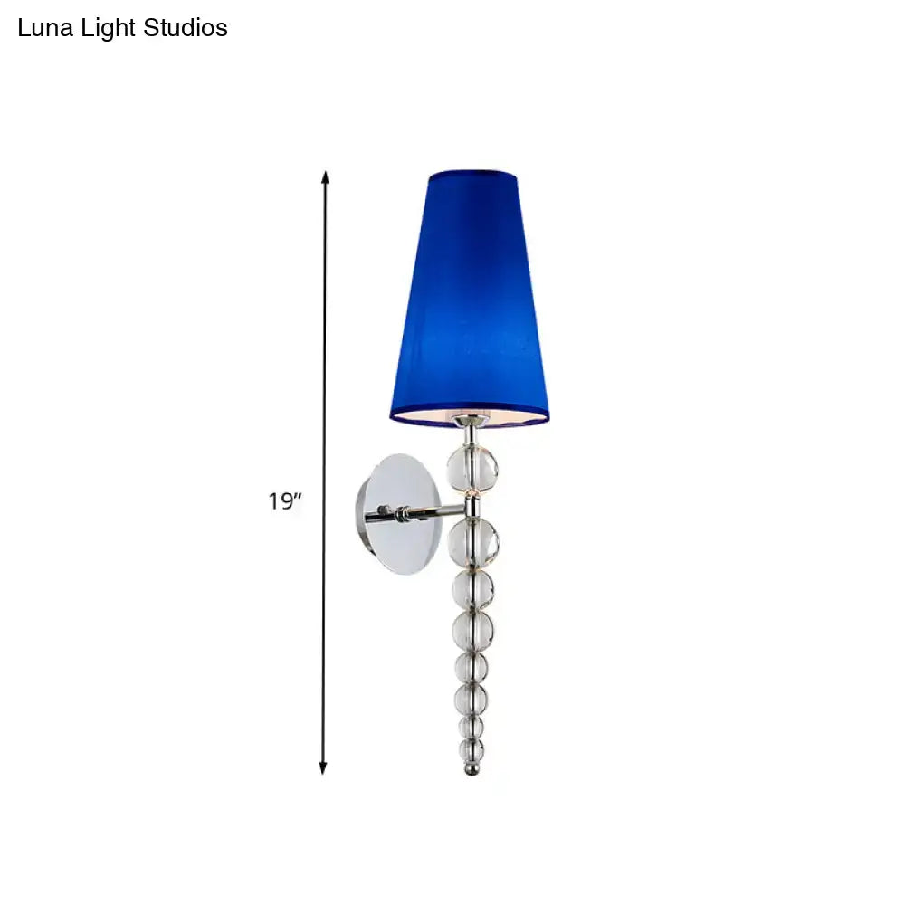 Modern blue and chrome crystal bead sconce light with cobalt shade and glass spheres for living room 220v-240v 110v-120v