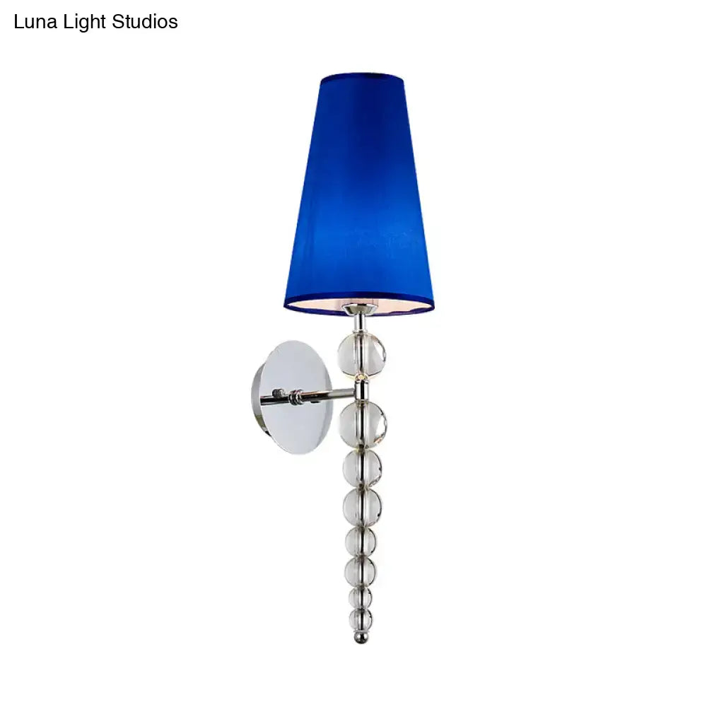 Modern blue and chrome crystal bead sconce light with cobalt shade for living room 220v-240v 110v-120v use