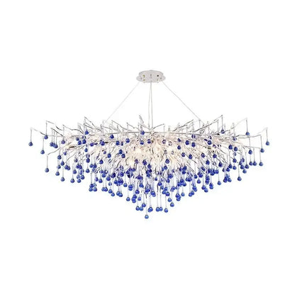 Modern blue chrome crystal chandelier with cascading glass beads tree branch design for dining room decorbites chrome crystal