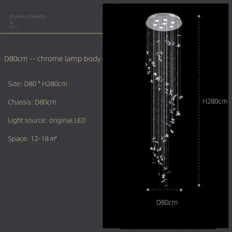 Modern blue and clear butterfly crystal chandelier with chrome circular housing and cascading clear strands for staircase decorbites butterfly crystal