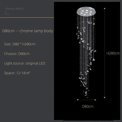 Modern blue and clear butterfly crystal chandelier with chrome circular housing and cascading clear strands for staircase decorbites butterfly crystal