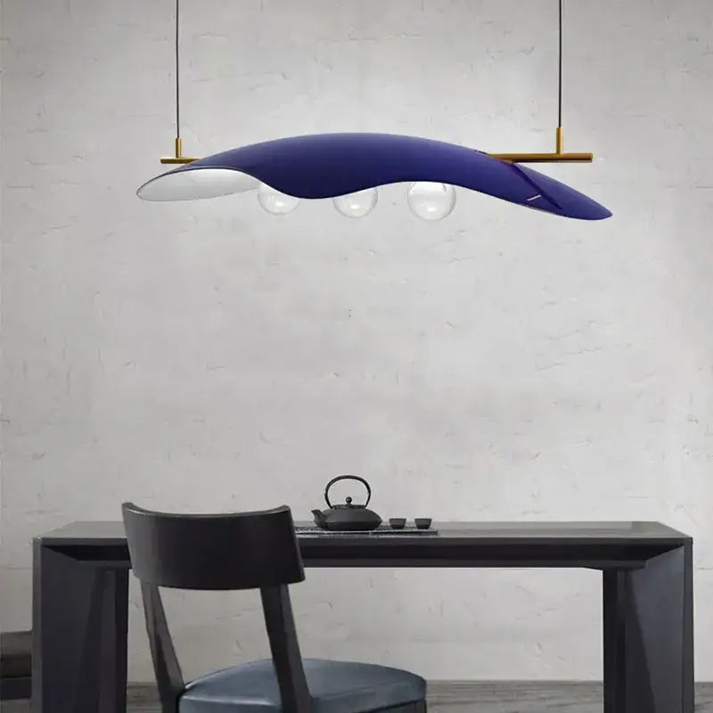 Modern blue glass bubble chandelier dining room pendant light featuring a navy blue shade and gold decorbites glass bubble design