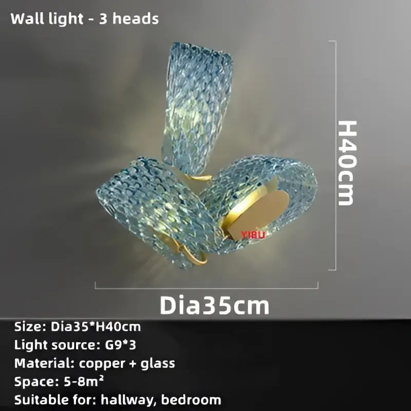 Modern blue glass led pendant lamps with textured blue glass and copper accents for stylish bedroom chandelier lighting