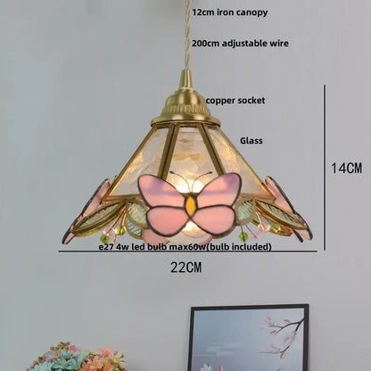 Modern blue and gold butterfly glass led pendant light with delicate pink butterfly motif and brass accents for kitchen decorbites pendant light