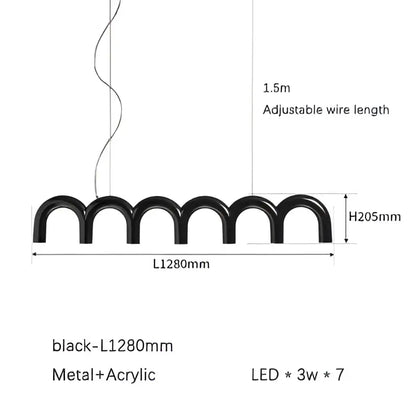 Modern blue metal arch chandelier kitchen pendant light with black metal acrylic frame and seven curved led bulbs
