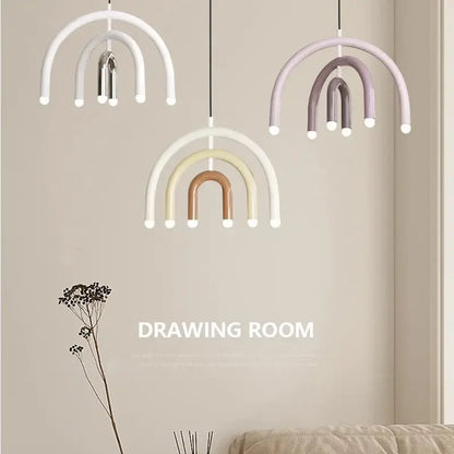 Modern blue and navy pendant light with pastel arched design for dining room modern design under square meters coverage