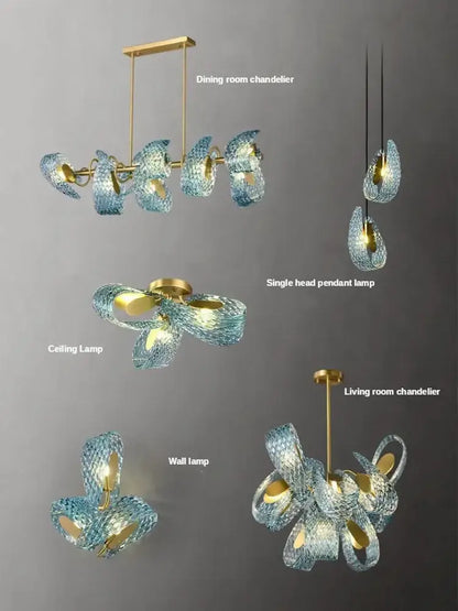 Modern blue peacock leaf glass chandelier with gold accents for dining room decorbites blue peacock floral light