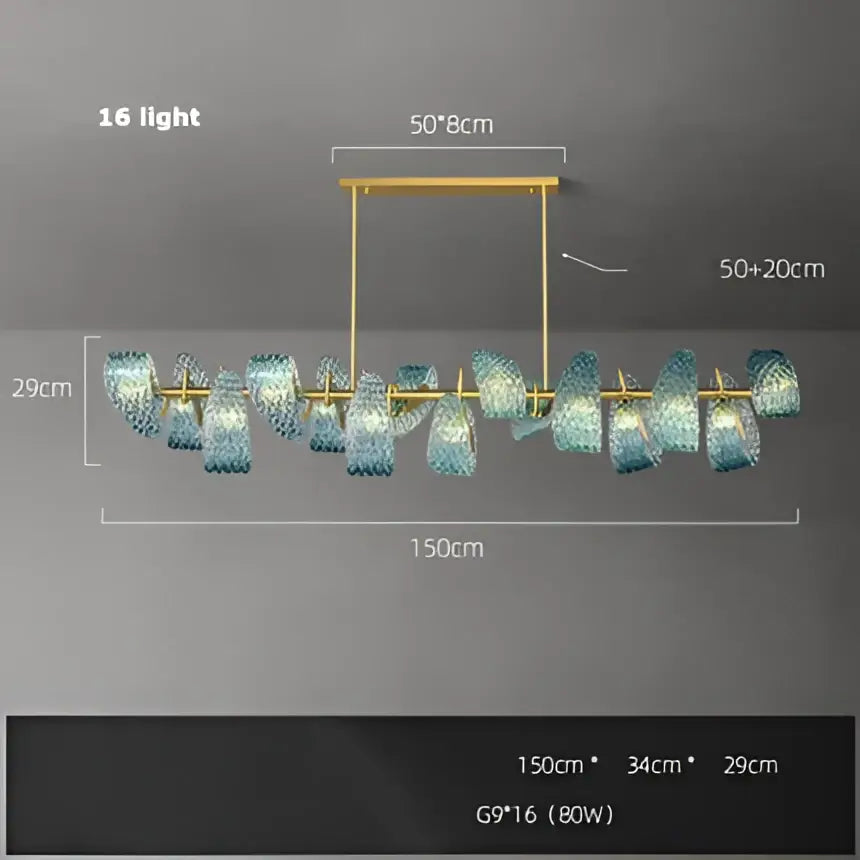 Modern blue queen crystal glass petal chandelier with 16 lights gold frame and blue-green shades for bedroom decorbites blue queen