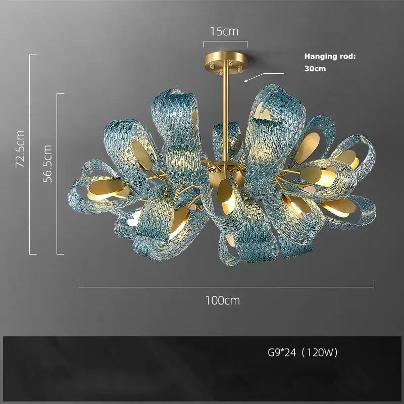 Modern blue queen crystal glass petal chandelier with blue glass and gold-toned metal accents for bedroom decorbites blue queen