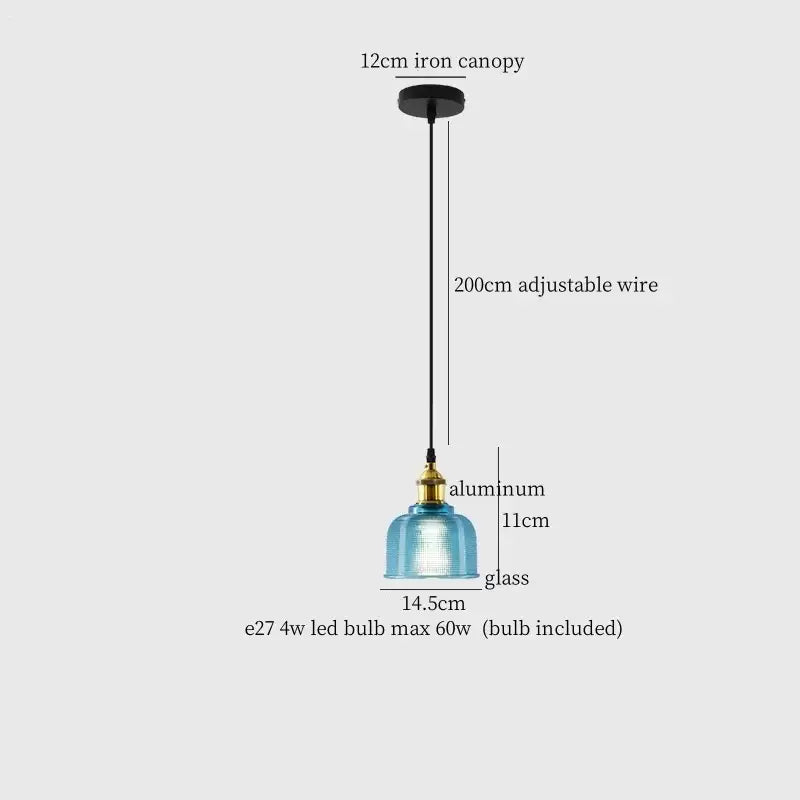 Modern blue glass led hanging lamp with aluminum frame and black iron canopy for colorful glass led decorbites decor