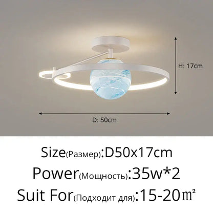 Modern blue star led pendant light bedroom white circular fixture with central blue white globe and illuminated concentric rings