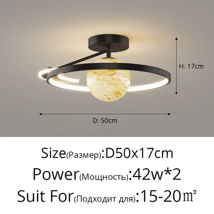 Modern black metal pendant light with amber gold globe and glowing rings for bedroom decorbites blue star led fixture