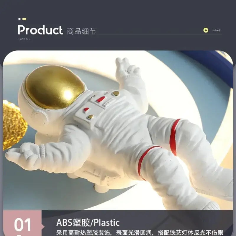 White astronaut spaceman figurine with gold helmet and red stripes made of abs plastic for decorbites ceiling light decor
