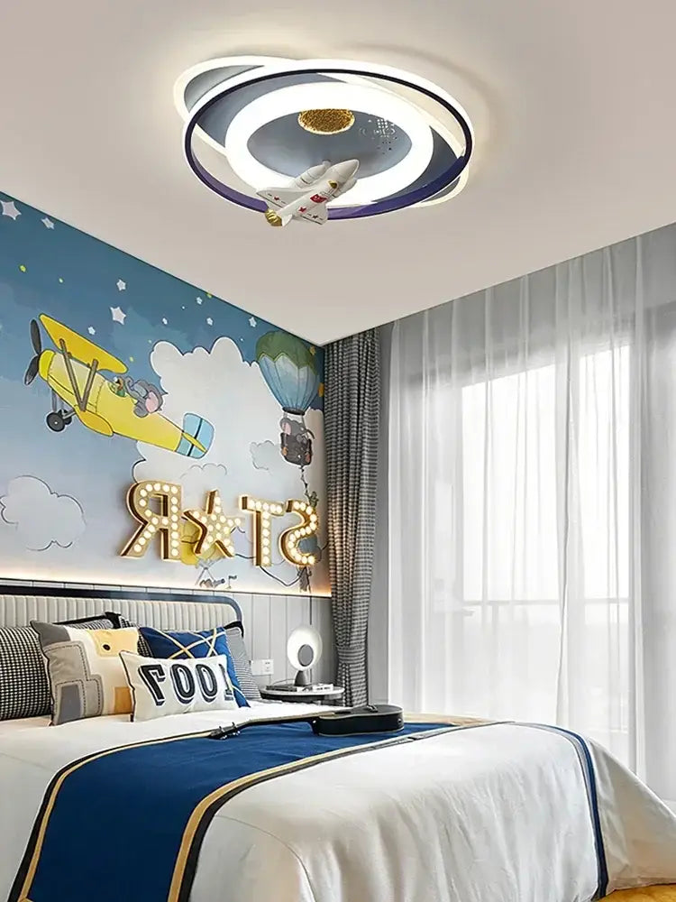 Modern blue and white airplane ceiling light with illuminated airplane motif perfect for bedroom decorbites astronaut spaceman rocket decor