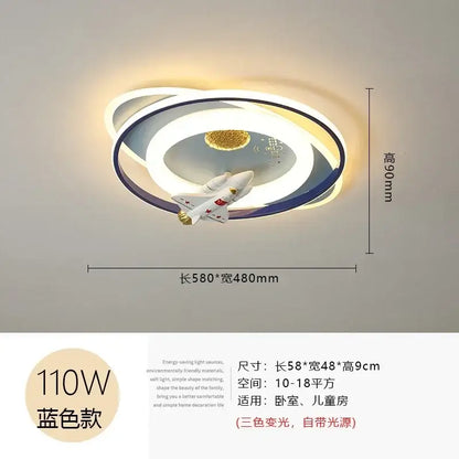 Modern blue led ceiling light with circular design and white airplane figurine perfect for decorbites astronaut spaceman decor