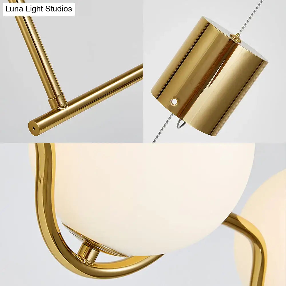 DecorBites™ modern brass 2-head island pendant ceiling light with gold-finished metal frame and white glass shade