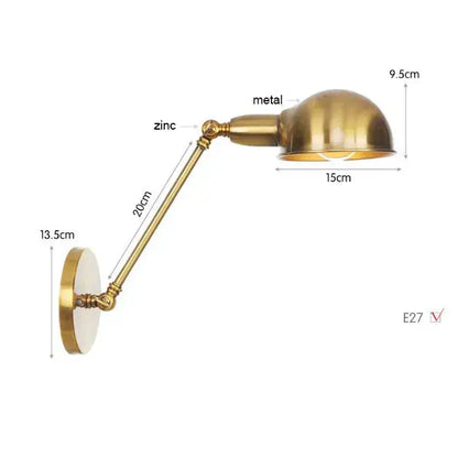 Brass-finished zinc wall lamps with adjustable arm and dome shade perfect for bedroom decorbites gold plated wall sconces