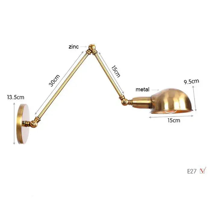 Modern brass adjustable arm wall sconces with articulated arms and dome shade for bedroom decorbites gold plated wall lamps