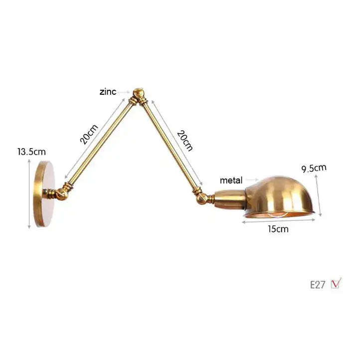 Modern brass adjustable arm wall sconces with articulated zinc arms and metal dome shade for bedroom decorbites gold plated wall lamps