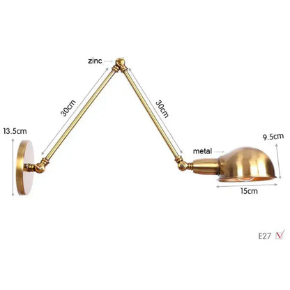 Modern brass adjustable arm wall sconces with articulated arms and dome shade in brass finish for bedroom decorbites gold plated wall lamps