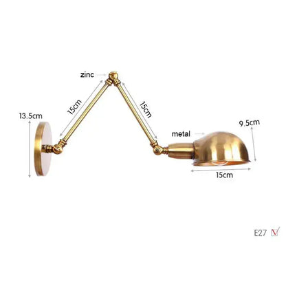 Modern brass adjustable arm wall sconces with articulated arms and dome shade for bedroom decorbites gold plated wall lamps