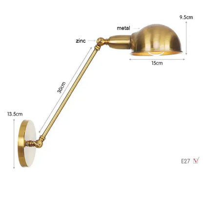 Modern brass adjustable arm wall sconces wall lamps in brass-finished zinc alloy with classic dome shade for bedroom decorbites gold plated