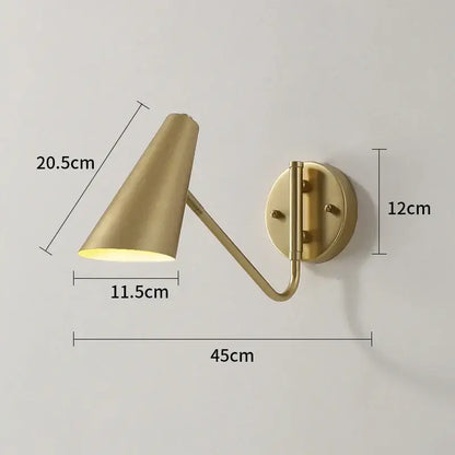 Modern brass adjustable e27 led wall lamp with conical shade and articulated arm for bedroom reading light decorbites wall lamp