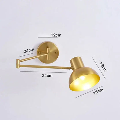 Modern brass adjustable e27 led wall lamp with gold finish and curved arm for bedroom reading decorbites adjustable e27