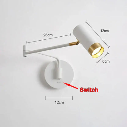 White and gold modern brass decorbites adjustable e27 led wall lamp with cylindrical head for bedroom reading light