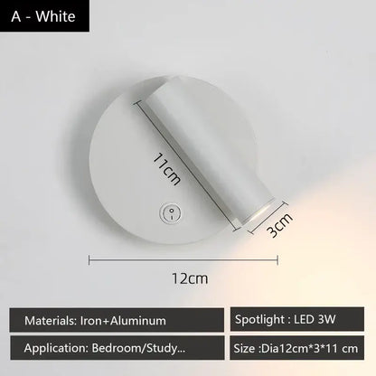 Modern brass adjustable led wall reading lamp with white iron aluminum spotlight and 3w adjustable beam for focused illumination