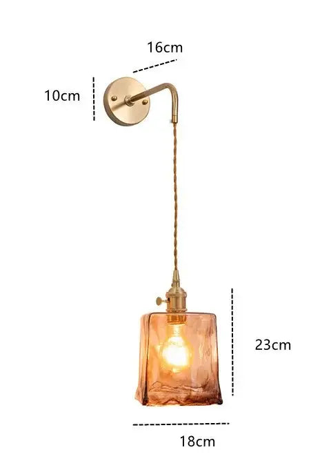 Modern brass and amber glass wall lamp with decorbites amber glass shade for bedroom and living room decor