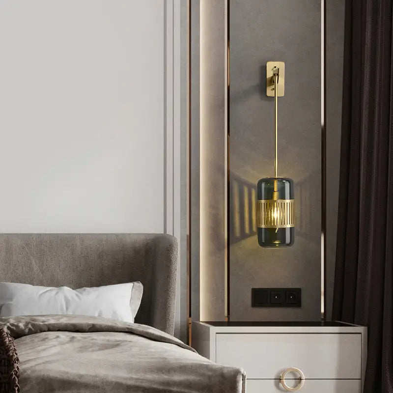 A modern wall light wall sconce with dark green glass shade gold-toned brass accents compatible with 220v-240v 110v-120v