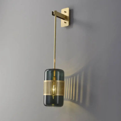 Modern brass and amber glass wall sconce with dark green glass cylinder and gold accents for 220v-240v 110v-120v modern wall light