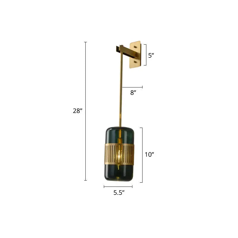 Modern brass and amber glass wall sconce with dark green glass and gold metal accents compatible with 220v-240v 110v-120v modern wall light