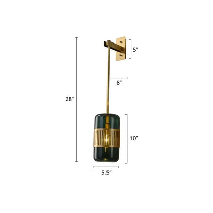 Modern brass and amber glass wall sconce with dark green glass and gold metal accents compatible with 220v-240v 110v-120v modern wall light