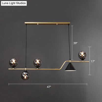 DecorBites™ minimalist gold metal dining pendant lamp with ball hanging island light featuring brass and glass bulbs